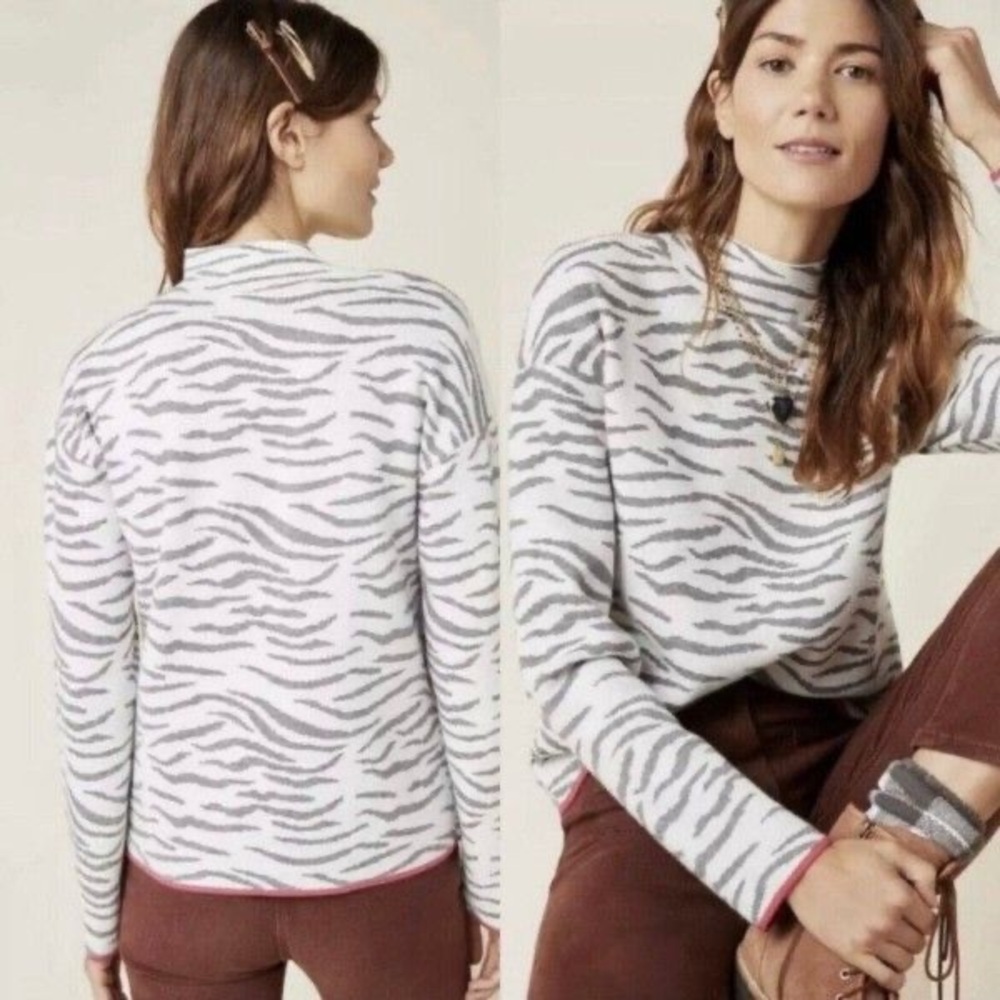 Anthropologie Lizzie Black and grey Zebra Turtleneck Sweater